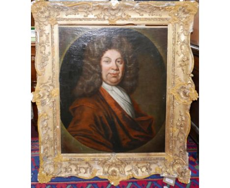 An early 18th century portrait oil on canvas, signed and dated 1711, relined, set in ornate gilt wood frame, 76 x 63cm 
