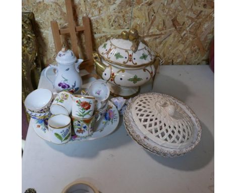 A collection of 19th century porcelain to include a Braithwaite &amp; Scott tureen, 5 Dresden plates, an early Derby dish, a 