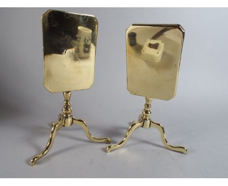 A Pair of 19th Century Brass Candle Reflectors in the Form of Snap Top Tripod Tables. 19cm High