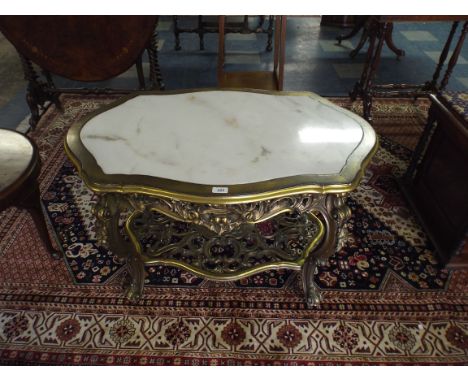 An Early 1920s French Giltwood Marble Top Occasional Table with Stretcher Shelf. 97cm