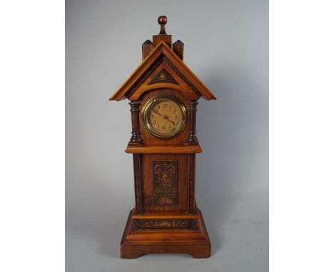 A 19th Century Walnut Cased Mantle Clock in the form of a Miniature Longcase Clock with a Musical Box Movement. 34cm High