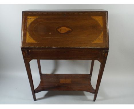 A Pretty Inlaid Walnut Ladies Writing Bureau with Shell Inlaid and Crossbanded Fall Front to Nicely Fitted Interior with Secr