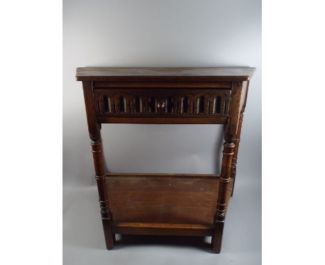 An Oak Credence Table with Single Drawer and Stretcher Shelf. 86.5cm Wide. 