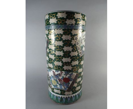 An Oriental Ceramic Cylindrical Stick Stand in Multicoloured Enamels. 45cm High, 21cm Diameter