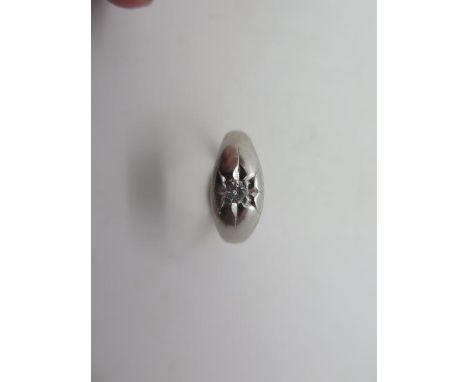 A platinum diamond gypsy ring, marked 900, diamond approx 0.16ct, ring size R, approx 6.9 grams, in good condition, minor mar