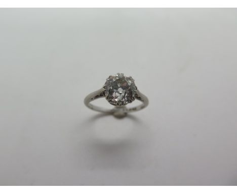 A platinum ring, incorporating a single old cut diamond, size approx 8.14x7.87x4.95mm, carat weight calculated to be approx 2