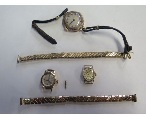 Two ladies 9ct gold watches and an 18ct gold watch, 9ct watches are Rotary - rose gold watch is 18ct Mudu and is running - 18