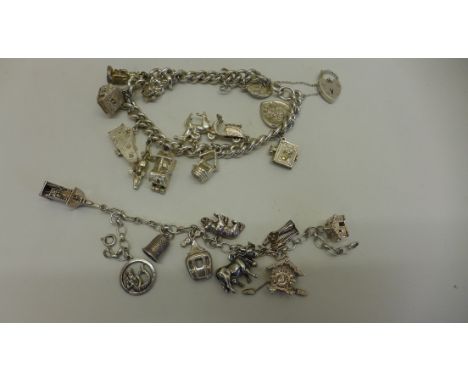 Two silver charm bracelets, approx 96 grams 