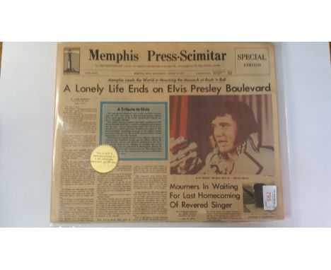 POP MUSIC, original print newspaper, death of Elvis edition, Memphis Press-Scimitar, all articles covering his death, EX