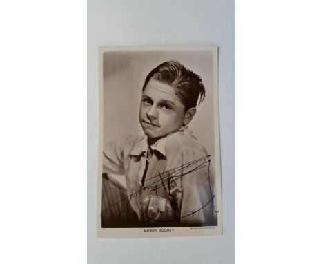 CINEMA, signed postcard by Mickey Rooney, official MGM promo portrait, 3.5 X 5.5, EX