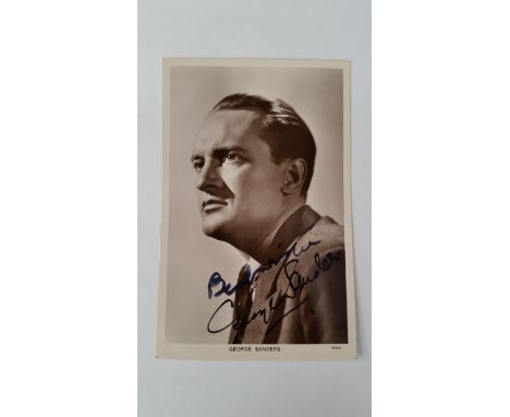 CINEMA, signed postcard by George Sanders, official promo portrait, 3.5 X 5.5, EX