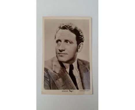 CINEMA, signed postcard by Spencer Tracy, official MGM promo portrait, 3.5 X 5.5, EX
