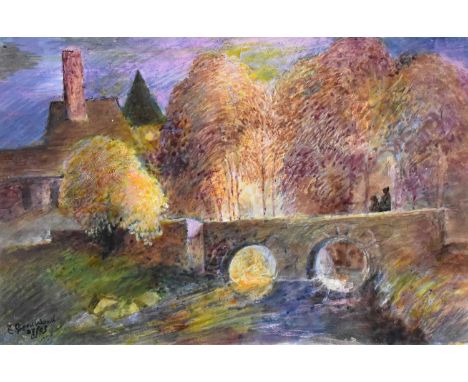 Ernest Greenwood R.C.A. (British 1913-2009)Crossing the Bridge, circa July 2003Ink, watercolour &amp; acrylic on paperSigned 