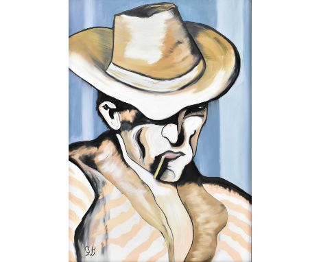 Gerald Hucks (British, b. 1942)Untitled portrait of man with cigarette, circa 2023Oil on canvasSigned with initials lower lef