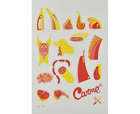 Doma (unknown)
Limited edition untitled butcher's print poster in red, yellow &amp; pink
Hand numbered 17/50 and signed DOMAM