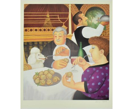 Beryl Cook (British born 1926-2008)
'Dining In Paris'
2001
Print in colour
Published by Alexander Gallery Publications Ltd, B