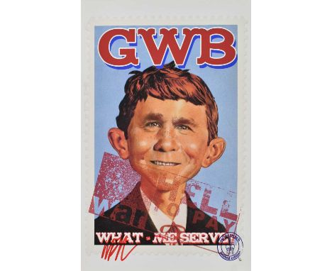 
James Cauty (British, b.1956) collaboration with Mister Aitch
WAR H£LL TO PAY - GWB What - Me Serve?
Poster, limited edition