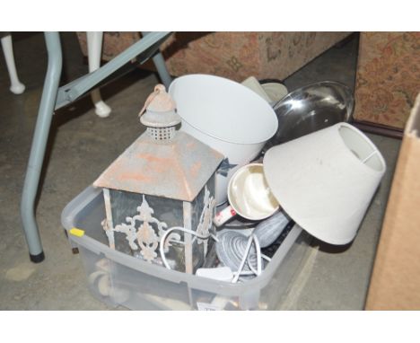 A box containing a lantern., light fitting etc. 