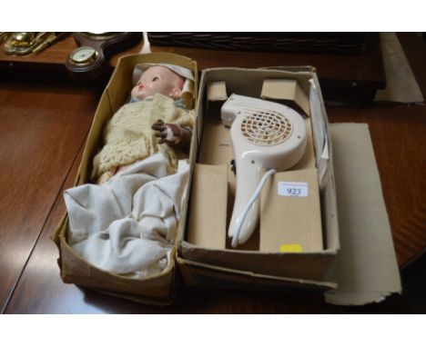 A Morphy Richards hairdryer in original box, sold as Collectors item; a dressed doll
