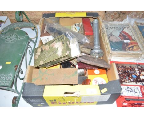 A box containing cribbage board, Rolls Razor, and various sundries 
