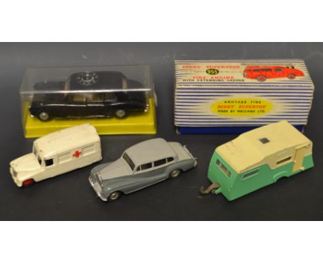 Dinky Toys - 152 Rolls Royce Phantom V Limousine, 253 Daimler ambulance; 150 Rolls Royce Silverwrath, 188 four berth caravan;