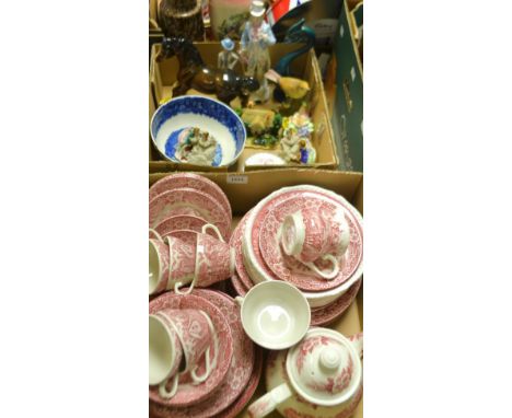 Ceramics- A red and white Constable series Bicentennial, Staffordshire dinner service, comprising, bowls, plates, teapot, cup