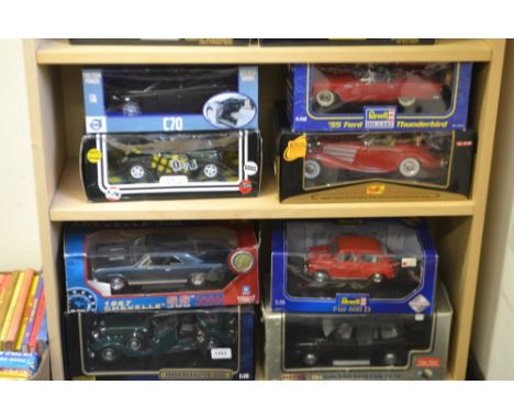 Toys and Juvenalia - 18th scale cars, Revell 55 Ford Thunderbird, Fiat 600;  Maisto Mercedes-Benz 500 K-type;  1967 Chevelle 