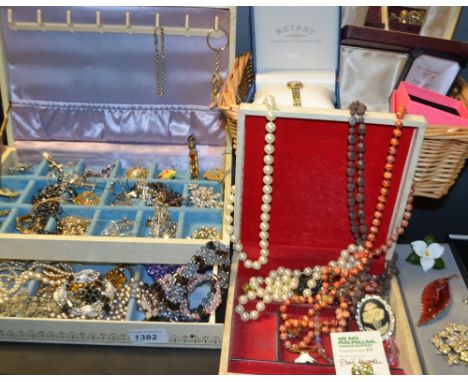 Costume Jewellery- crystal stone brooches; necklaces; ear rings; a lady's Rotary wristwatch; qty. 