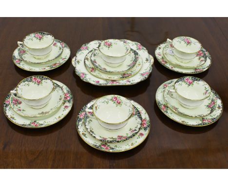 An Aynsley six piece tea service, floral pattern, comprising six  cups & saucers and a cake plate, marked A2929
