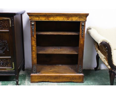 A walnut three-shelf bookcase, inlaid decoration and ormolu mounts, 79 x 31 x 102cm approx.