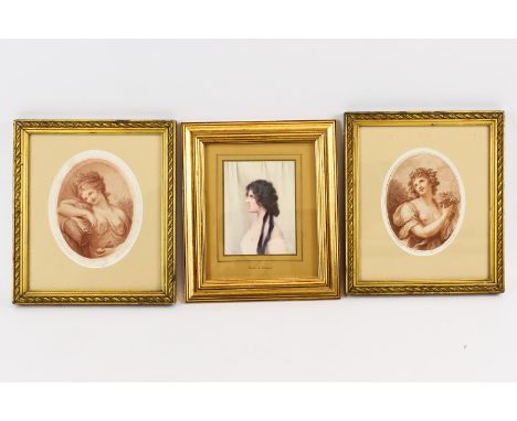 Francesco Bartolozzi after Cipriani - two oval engravings of young ladies; and another print of a portrait of a young  woman 