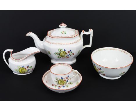 A Machin & Newhall matched 'New Oval' tea service of yellow shell pattern, comprising teapot and cover, two cream jugs, slop 