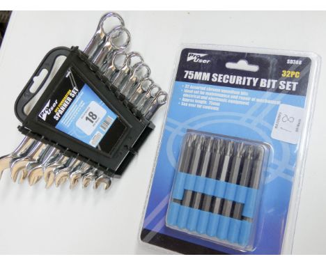 A new 8 piece combination spanner set, a 6amp, 6 bolt/12volt battery charger, a 32 piece security bit set 