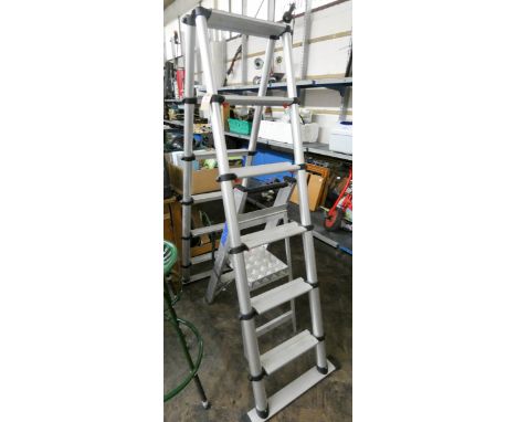 A heavy telescopic aluminium step ladders with small step up ladder  
