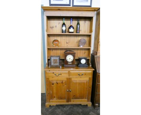 Modern pine kitchen dresser with shelf back, 3' wide with drawers and cupboards under