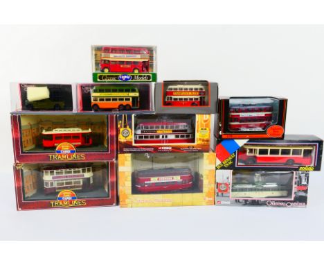 Corgi Original Omnibus - EFE - Solido - A boxed collection of diecast buses and trams, including Corgi OO OM40502 Feltham Tra