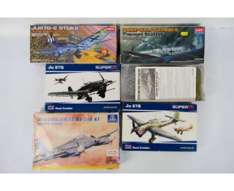 Eduard - Academy - Italeri - Five boxed plastic WW2 German military aircraft model kits in various scales. Lot includes Itale