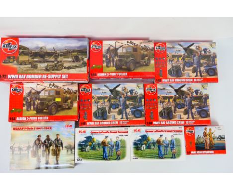 Airfix - ICM - A boxed collection of plastic WW2 military vehicle and personnel kits in various scales. Lot includes Airfix A