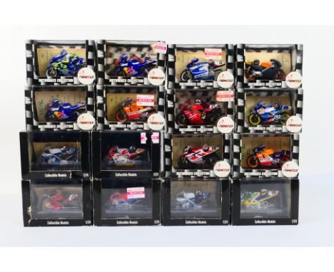 2-WHEELS - sixteen 1:24 scale diecast model motorbikes, all appear mint in rigid plastic cases with outer sleeves (some sleev