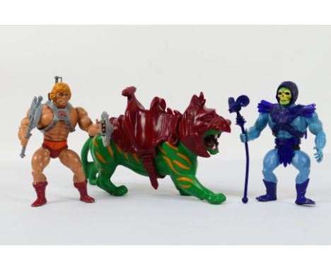 Mattel - He Man - Skeletor - MOTU.  A set of Three Vintage MOTU figures from 1982 by Mattel. He-Man with armor, axe, sword an