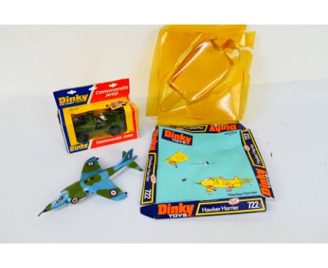 Dinky Toys - Hawker Harrier - Commando Jeep. Two boxed items by Dinky Toys. #722 Harker Harrier, item appears in Excellent co