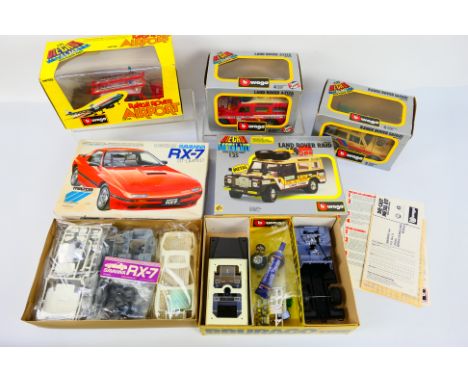 Bburago - Tamiya - 5 x boxed models, Bburago Land Rover Raid and Aziza in 1/25 scale, Range Rover Safari and Airport models a