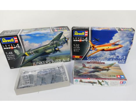 Revell - Tamiya - Three boxed plastic model aircraft kits, comprising of Revell #03888 1:32 Bell X-1 Supersonic Aircraft - pr