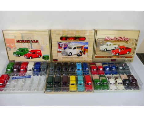 Saico - Three trade boxes of 31 Saico Morris Minor diecast vehicles in 1:26 scale. Lot includes vans, pick-ups and cars. Two 