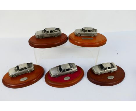 Pewter - A group of 5 x pewter Rover models in 1:43 scale, 216 GTI, 416 GTI, 216 GSI, Sterling and 800 Vitesse. They all sit 