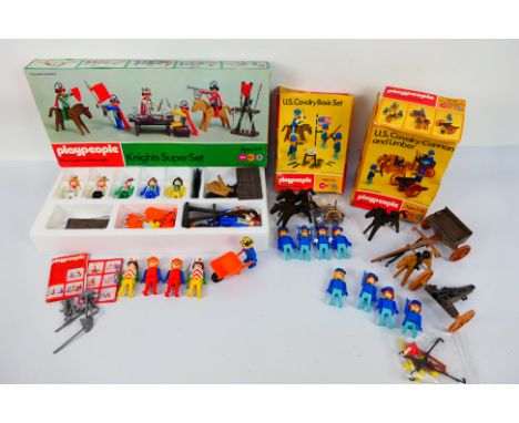 Play People - Marx Toys. Three boxed Play People sets and a loose tub of playpeople. Lot to include: #1775 U.S Cavalry Cannon