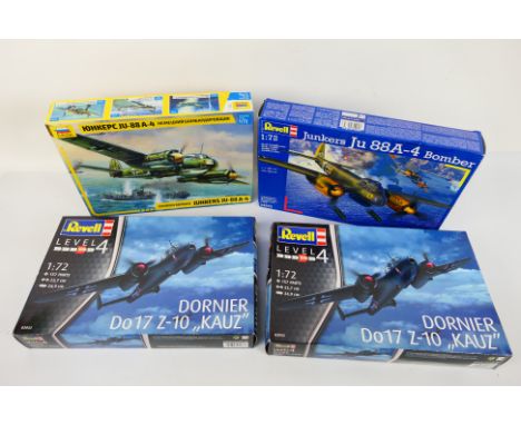 Revell - Zvezda - Four boxed 1:72 scale WW2 German bomber plastic model kits, comprising of Revell #03933 Dornier Do17 Z-10 (