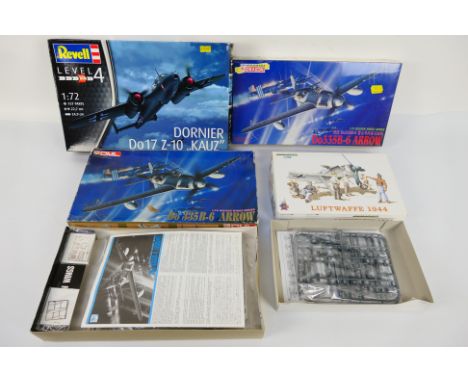 Dragon - Revell - Eduard - A boxed group of three 1:72 scale WW2 German plastic military model kits and a boxed 1:48 scale mi