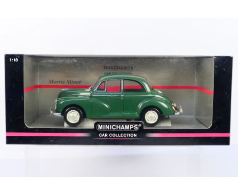 Minichamps - A boxed 1:18 scale Minichamps #150 137000 Morris Minor in green.  The model appears to be in Mint condition, pre