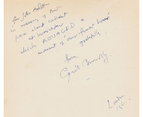 Connolly (Cyril) The Rock Pool, first edition, signed and inscribed "For John Arlott in memory of that poem about cricket at 